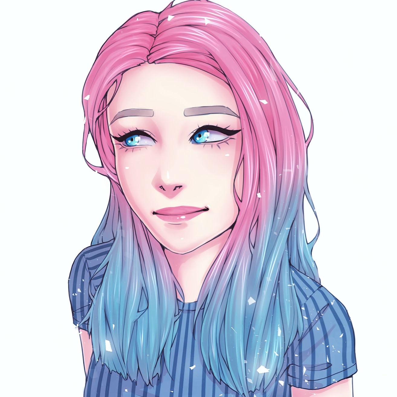 Self portrait with pink to blue ombré hair