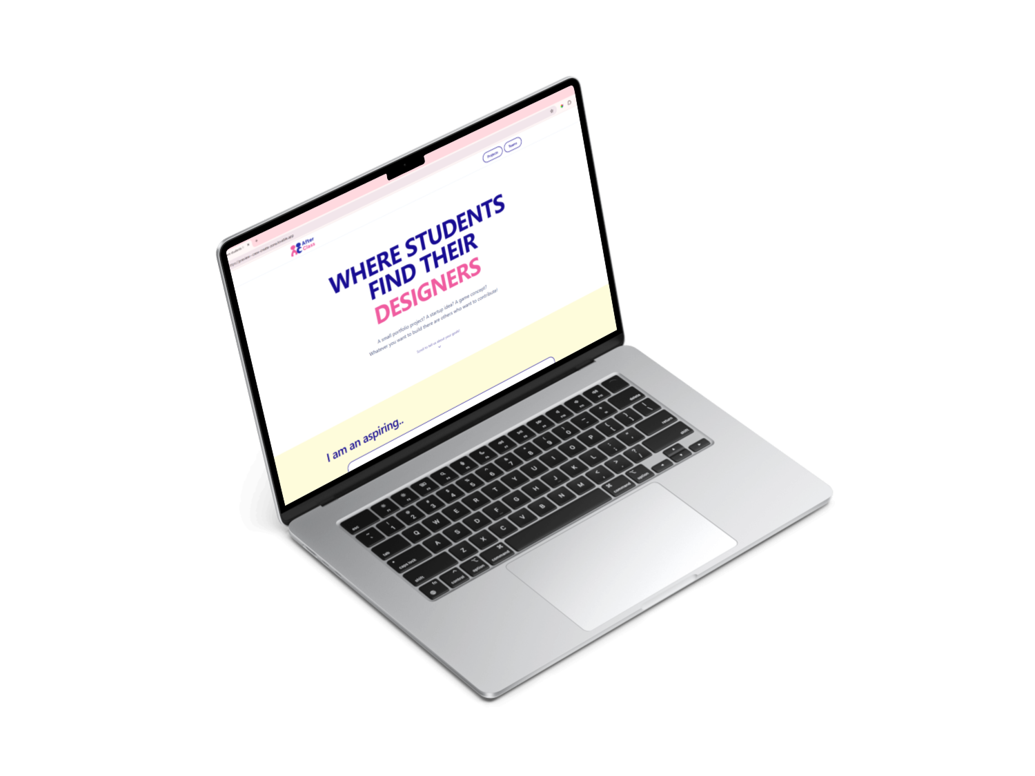 MacBook mockup of the student project finding platform