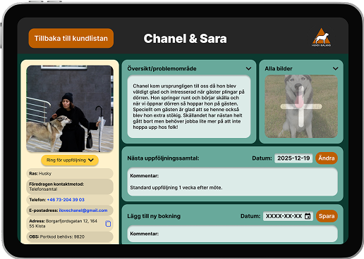 Alternative 2: pastel client detail view shown on a tablet