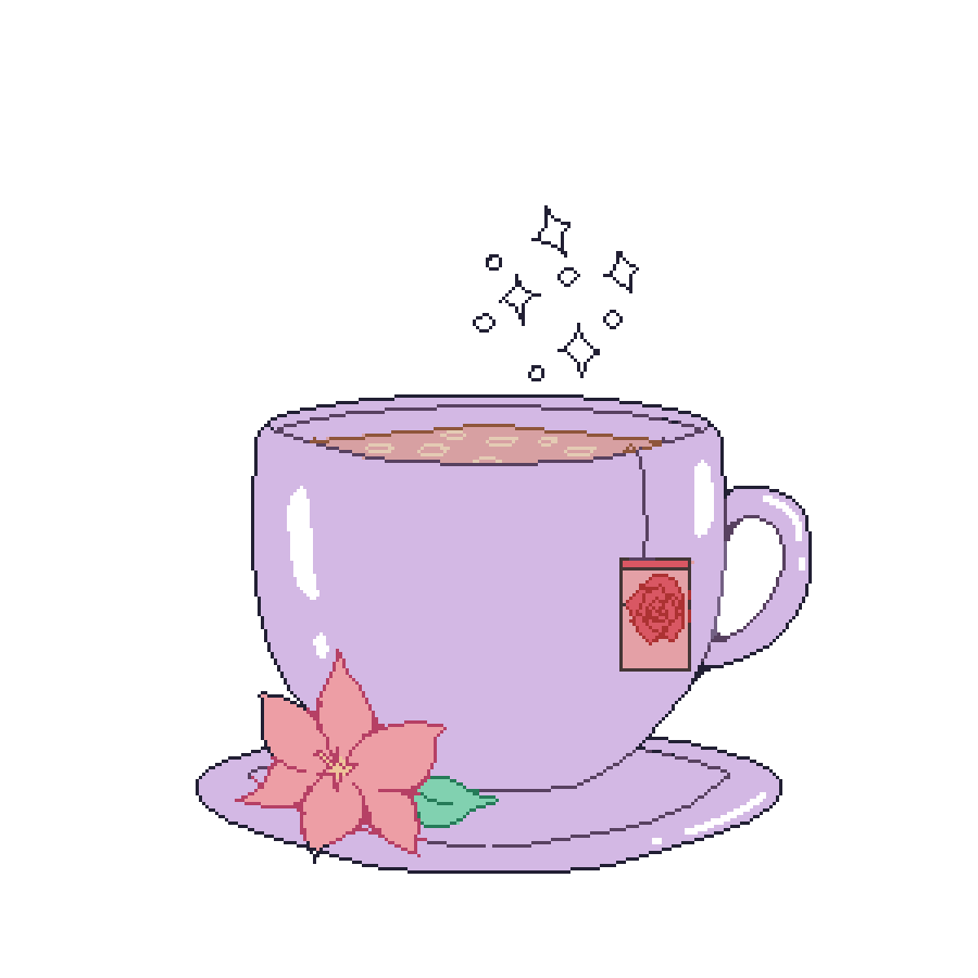 Pixel art lavender teacup with a flower