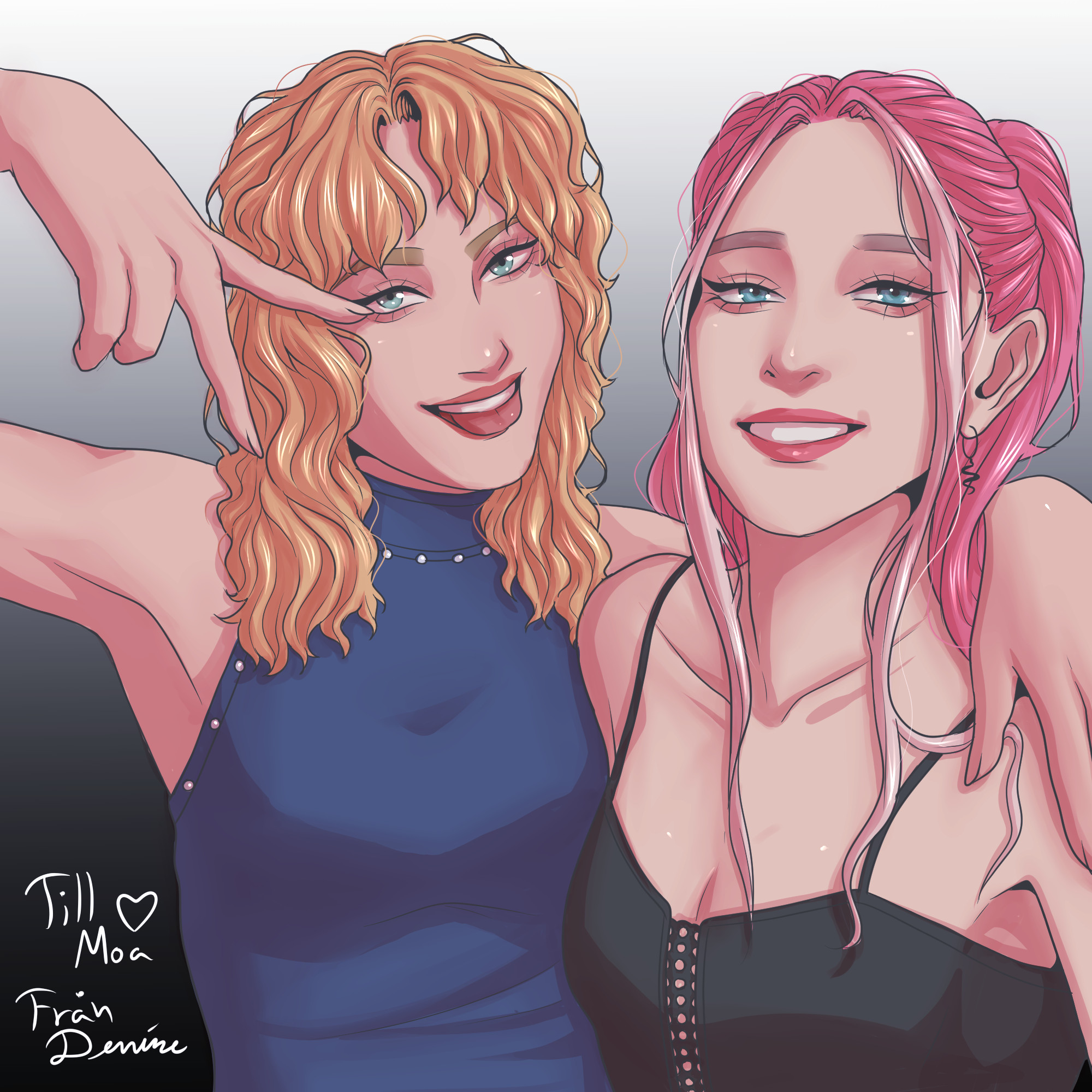 Self portrait together with a friend, both drawn as elves