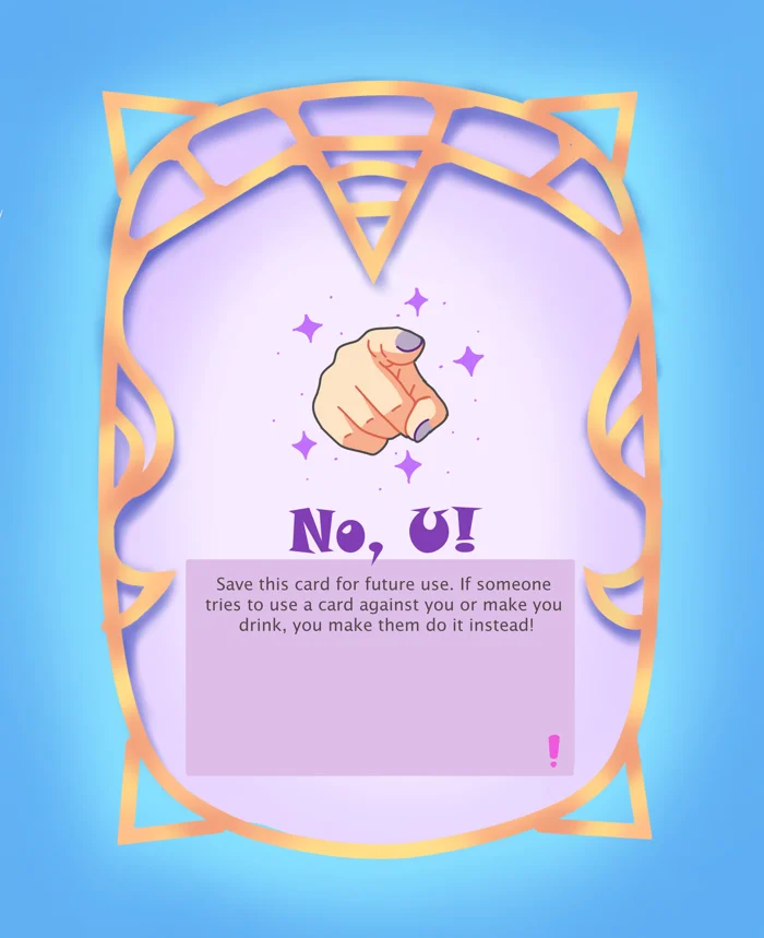 Version 1 card: No, U! with three short lines of text