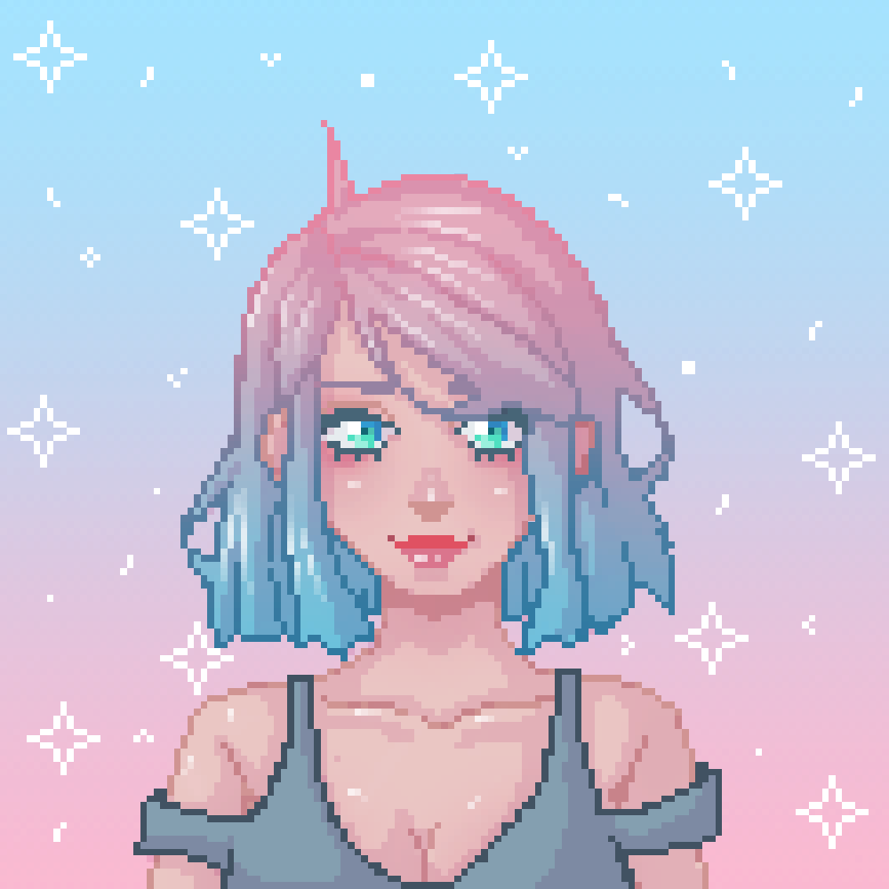 Pixel art self portrait with sparkles