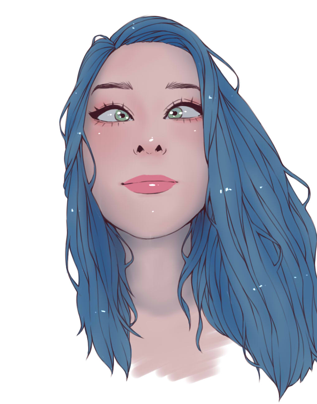 Sketchy self portrait with blue hair