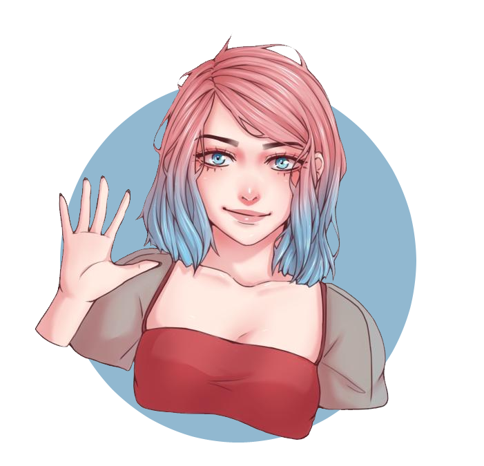 Waving self portrait with pink and blue hair