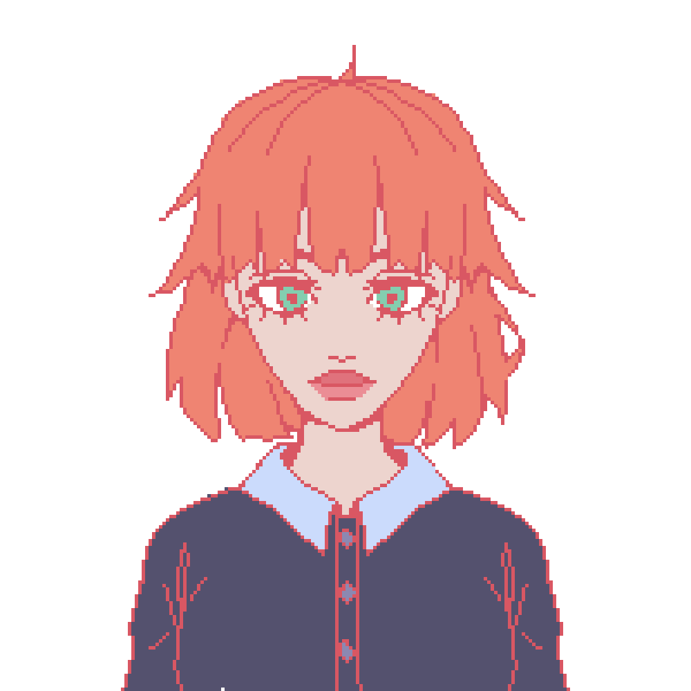 Animated pixel art portrait of a red-haired girl