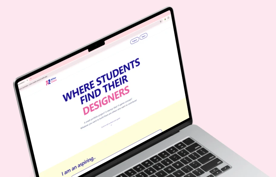 AfterClass platform on a laptop: Where students find their designers