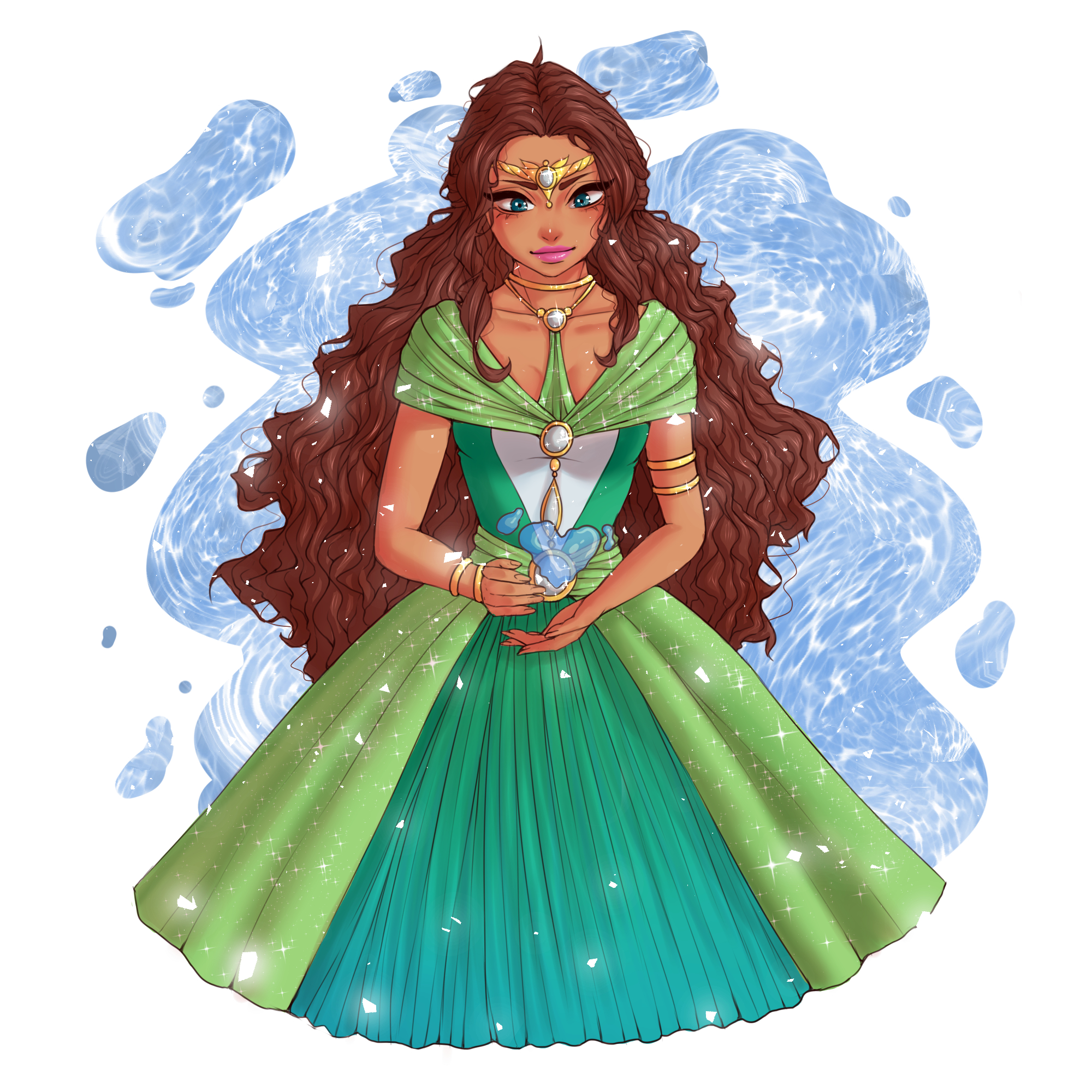 Royal Aisha surrounded by swirling water magic