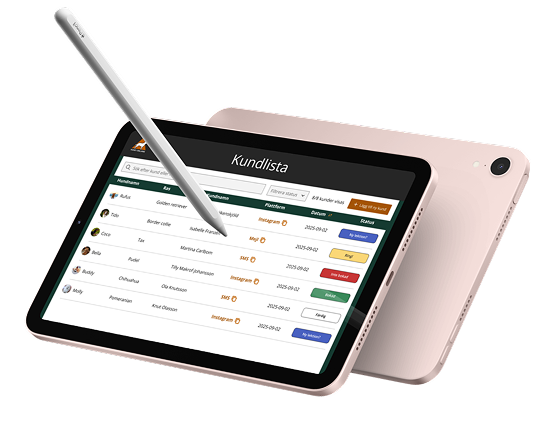 iPad mockup of the Hund i balans client database interface