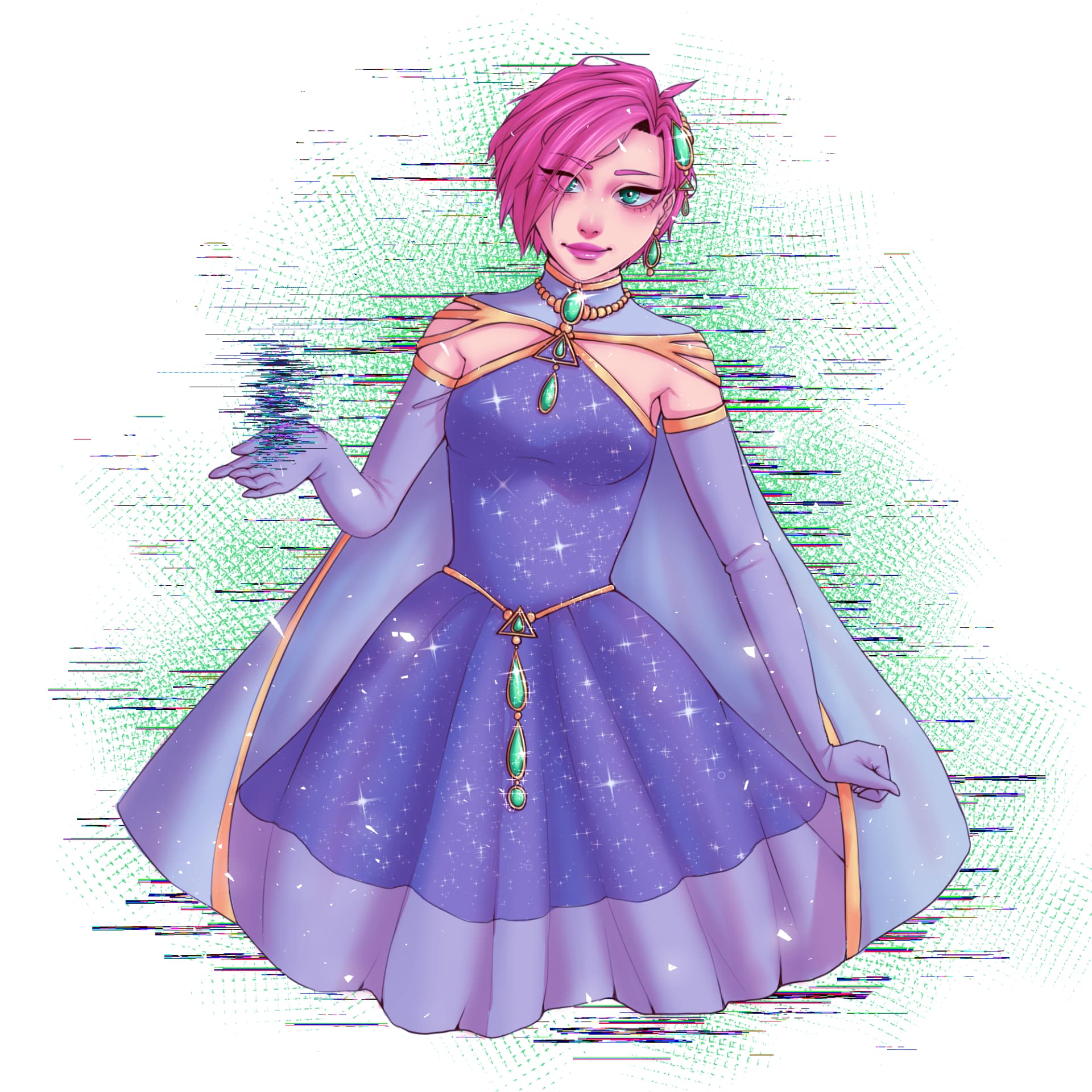 Royal Tecna final illustration with digital glitch effects
