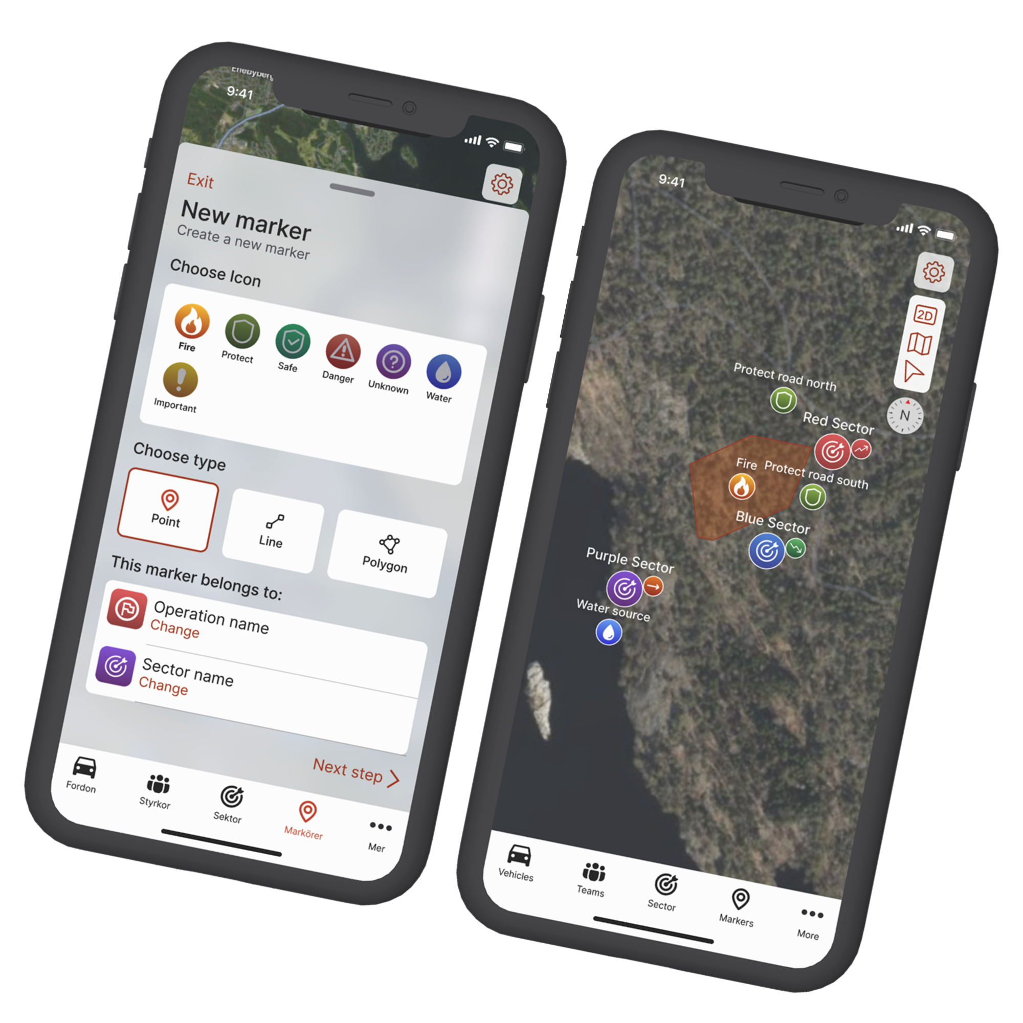 iPhone mockups of the INCA forest fire coordination tool